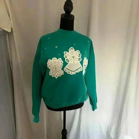 Vintage crewneck sweatshirt women's large angel stars embellished cottagecore - Picture 3 of 8